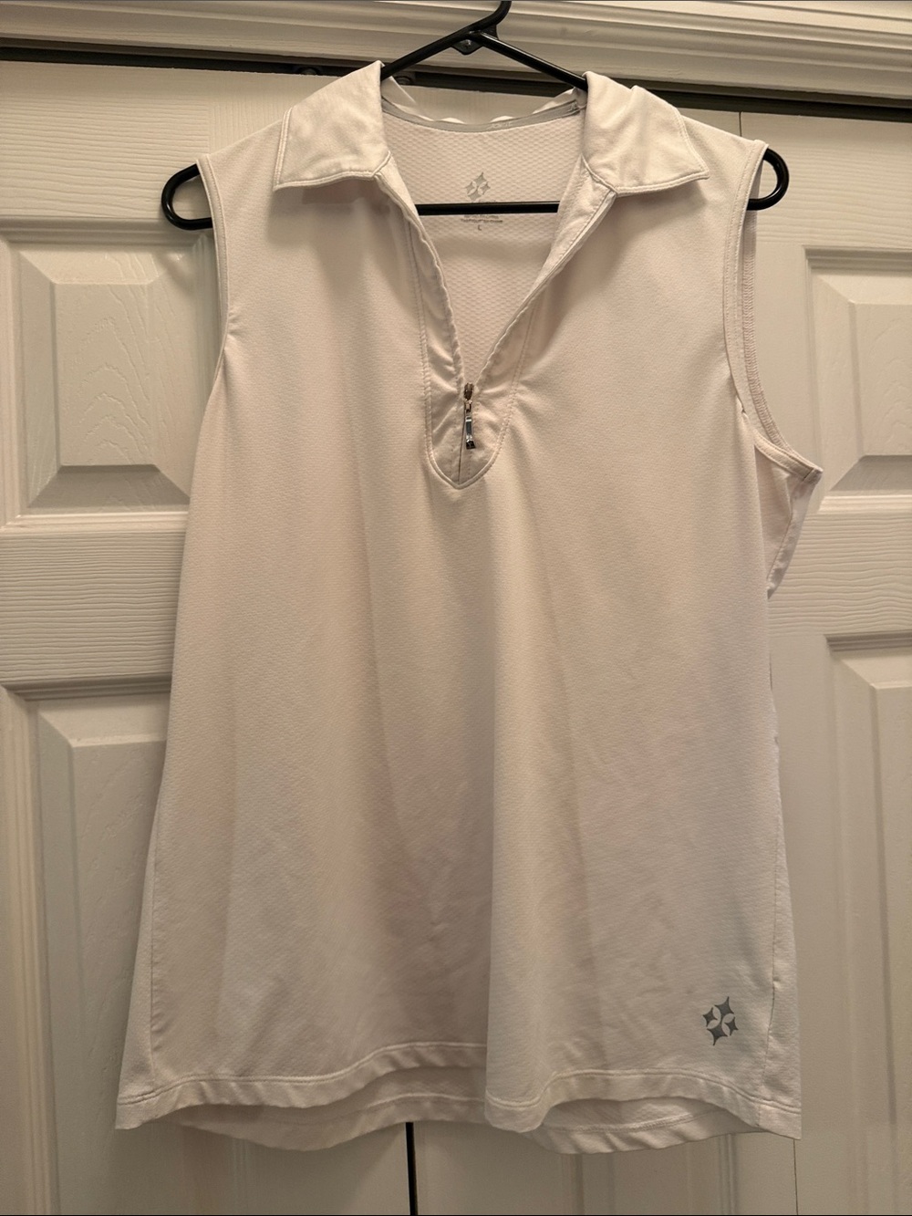 Jofit White Sleeveless Zip Polo Tank